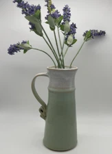 Vintage Millette Pottery Light Green and Cream Pitcher Art Pottery Vase Handmade
