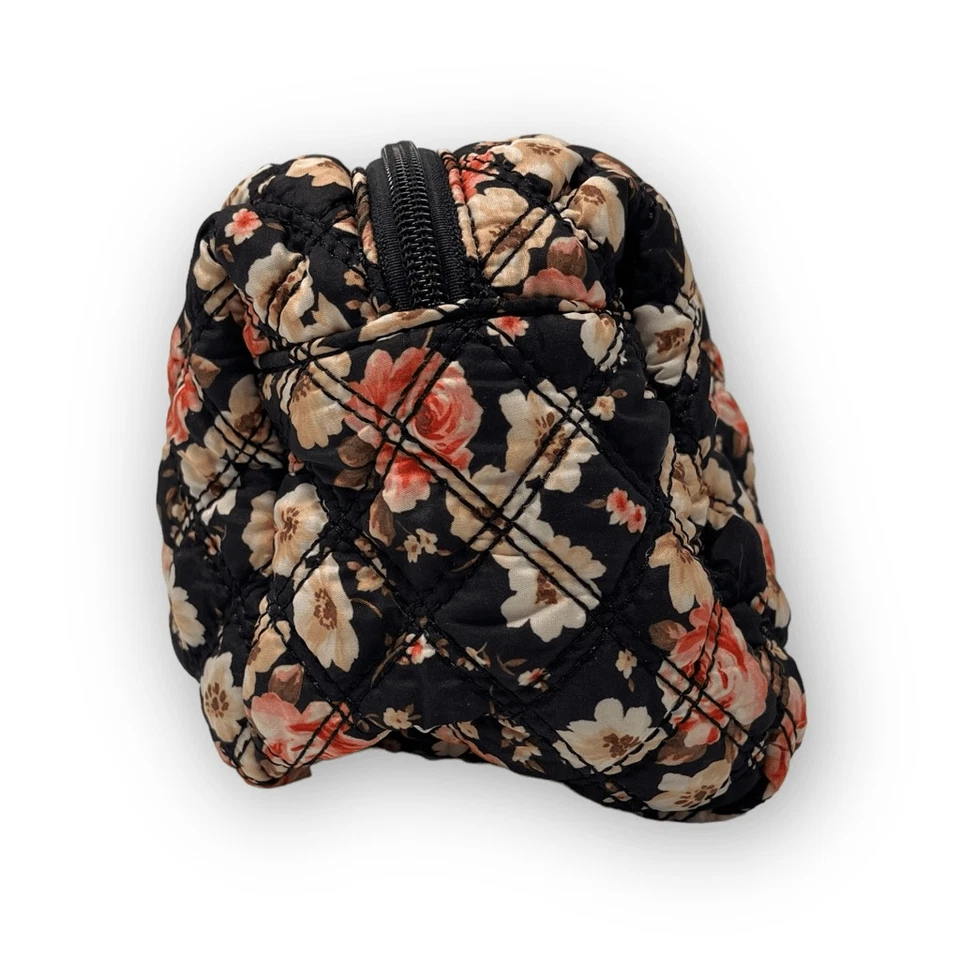Bolso de Cosméticos Anne Klein Acolchado Tela Floral Viaje con Cremallera Negro Rosa Foto 2 de 4