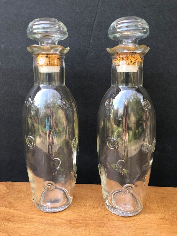 Vintage Glass Whiskey Liquior Bar Decanters Pair of Two