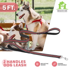 5 FT Red Heavy Duty Dog Leash Reflective Leads Control Soft Pet Rope w/2 Handles