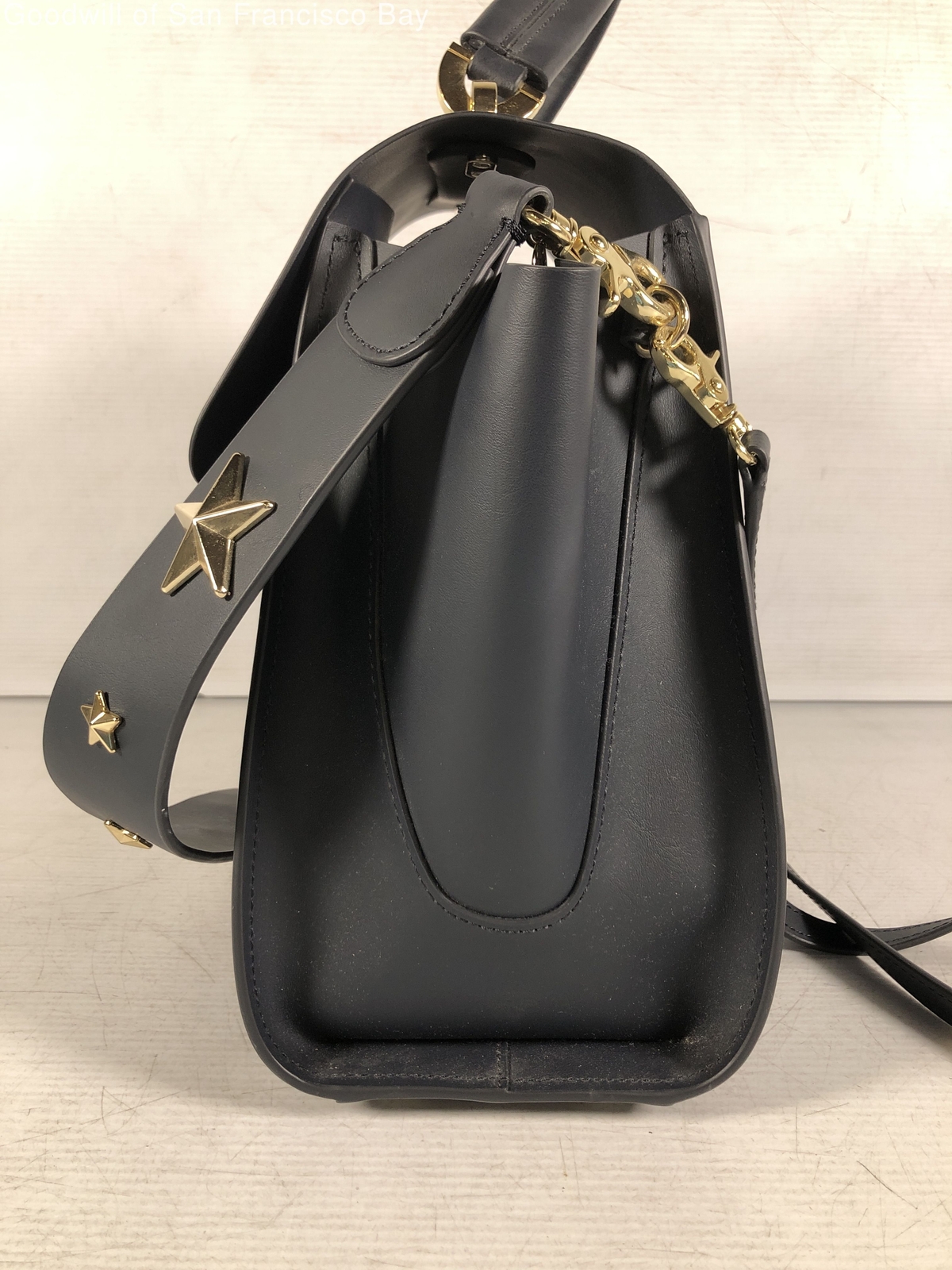 Zac Posen Womens Navy Leather Detachable Strap Inner Pockets Satchel