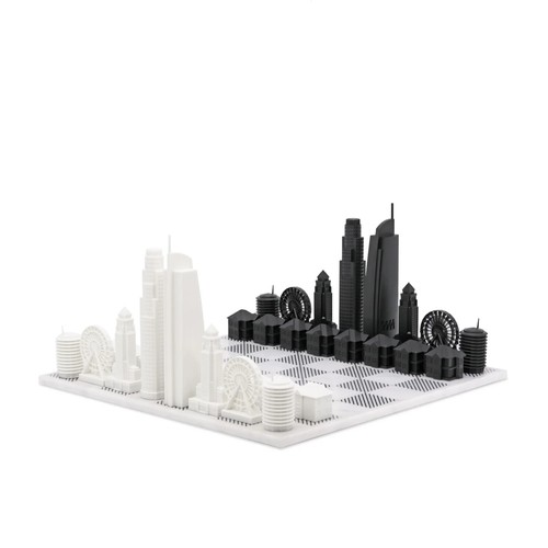 Chess Set Acrylic LOS ANGELES Edition with Marble Hatch Board New - Picture 5 of 5