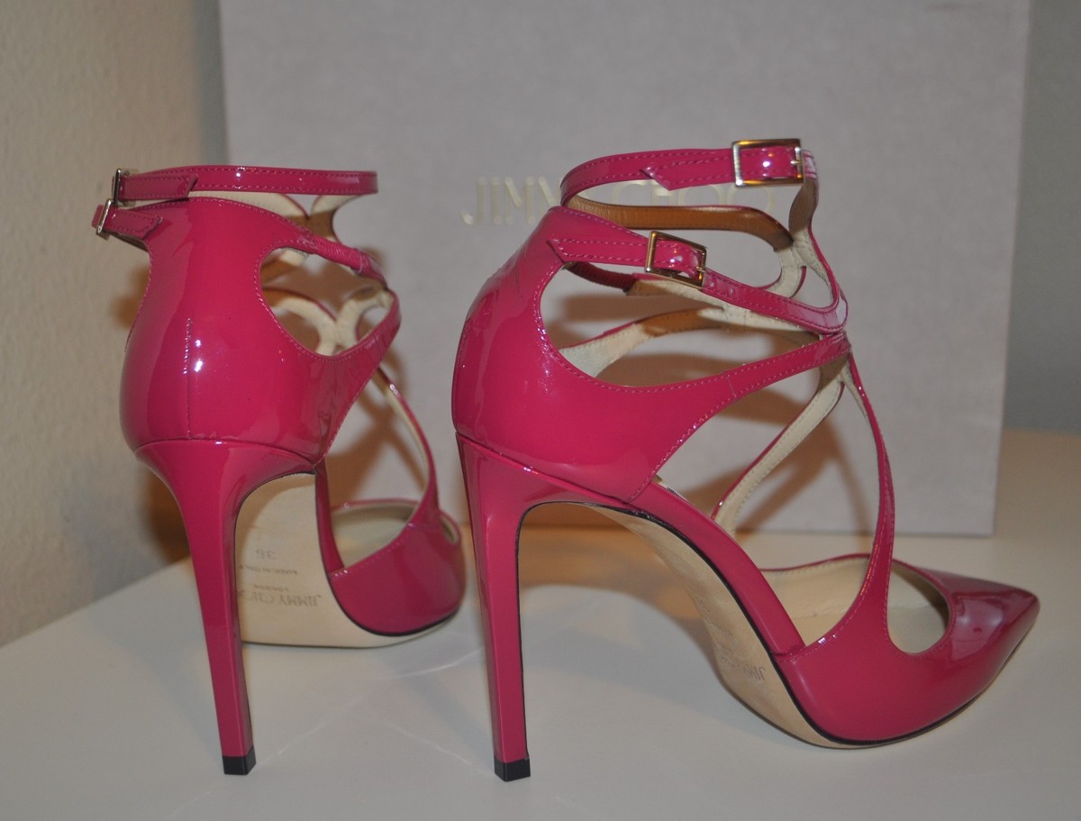 NIB $795 Jimmy Choo Lancer Strappy Pump Heel Shoe CERISE