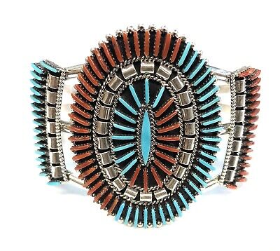 Native American One Of The Best Ever Zuni Turquoise Coral Needle Sterling Silver Bracelet Native American One Of The Best Ever Zuni Turquoise Coral Needle Sterling Silver Bracelet