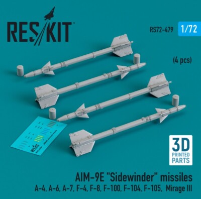 Reskit RS72-0479 1:72 AIM-9E ''Sidewinder'' missiles 4pcs A-4, A-6, A-7, F-4, F-8