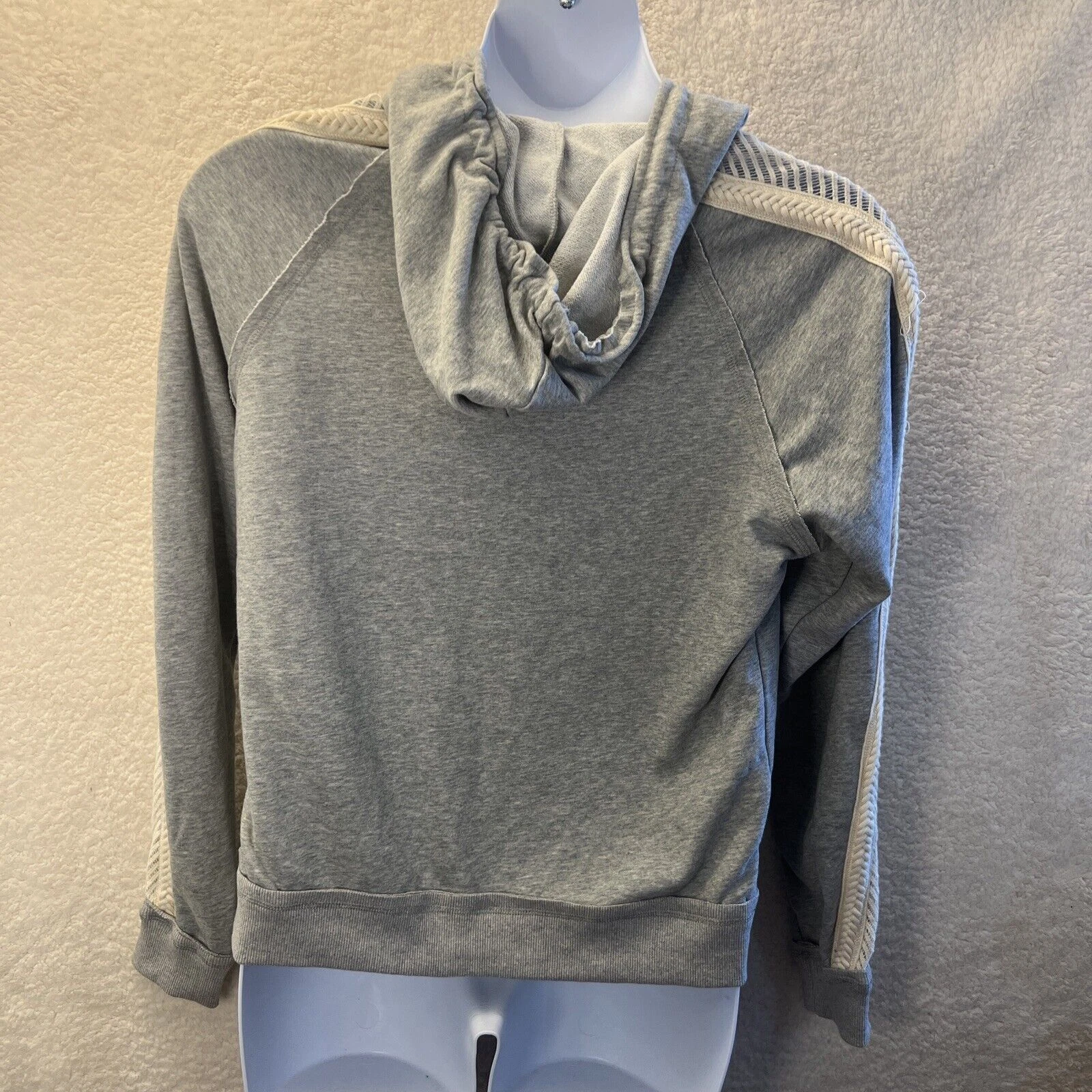 OFF WHITE felpa con cappuccio oli & hali grigio avorio pizzo oversize boho donna piccola