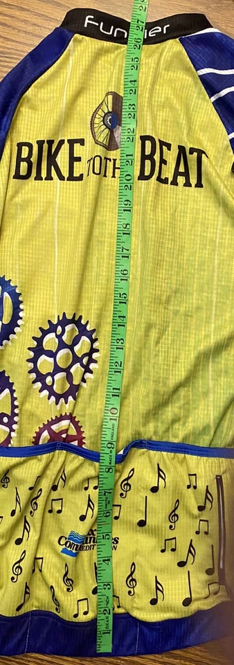 Funkier Full Zip Short Sleeve Navy Neon Green Cycling Jersey Men's L Pockets - Image 4 of 4