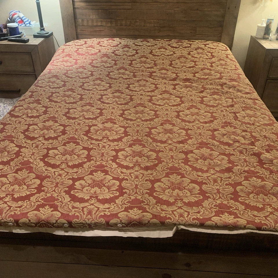 VTG Burlington Traditional Damask Queen Duvet ONLY Burgundy Gold Piping Rich - Image 3 of 4