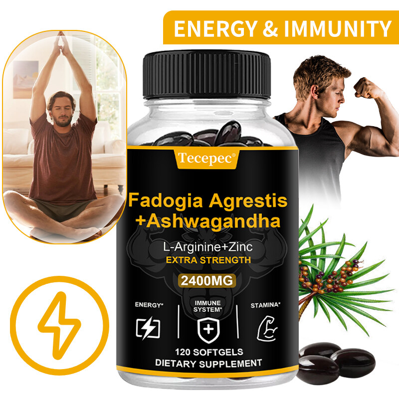 Fadogia Agrestis & Ashwagandha 2400 mg - Suplementos para hombres, construir masa muscular