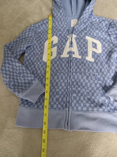 Gap Kids Long Sleeve Full Zip Hoodie Blue Checker Girls Size 8 - Picture 9 of 14