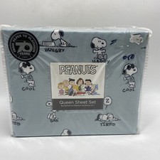 Peanuts Berkshire Snoopy Woodstock 4 Piece Grey Queen Sheet Set 70 years