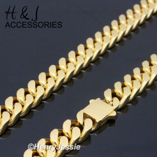 16"-40"MEN 316L Stainless Steel 7mm Gold Plated Miami Cuban Curb Chain Necklace