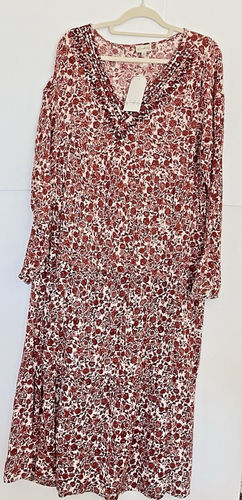 Wonderly Maxi Abito Boho Donna XL Pullover Floreale Ruggine L/S Cotone 3 Livelli Scollo V - Foto 2 di 19