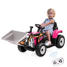 Kids Ride on Excavator 12V Battery Powered Loader Digger w/Adjustable Arm Pink