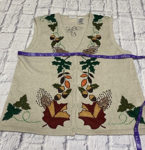 Fall Vest Embroidered Sweater Autumn Medium - Picture 8 of 9