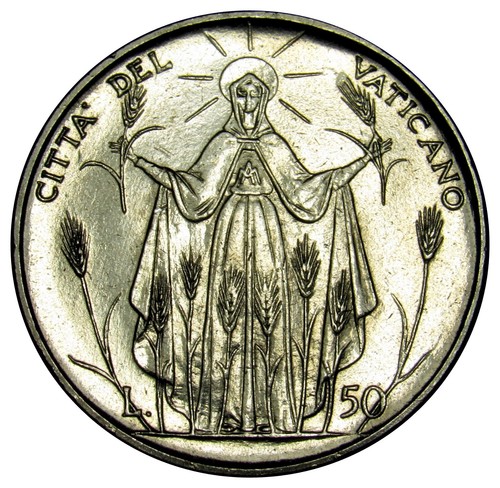 Vatican 50 Lire coin 1968 KM#105 Paul VI FAO AU-UNC
