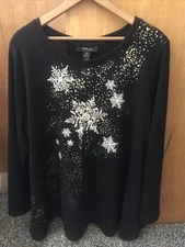 Karen Scott Women’s Blue Christmas Lights Blouse size Large