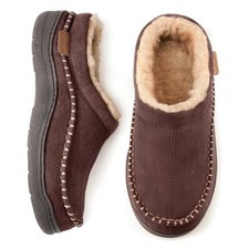 Men's Slip On Moccasin Slippers, Indoor/Outdoor Warm Fuzzy Comfy 7-8 Coffee