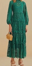 NWT $360 FARM Rio Long Sleeve Guipure Lace Maxi Dress in GREEN - size S!