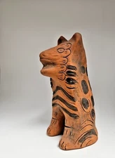 Mexico Pottery 8" Large Cat Hand Painted Clay Folk Art Standing 