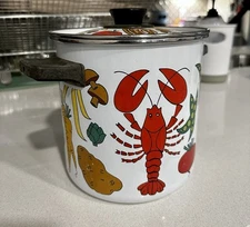 VTG MCM San Ignacio Enamel Enamelware Seafood Stock Pot Steamer Lobster Veggies