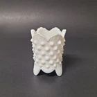 Vintage Fenton Hobnail White Milk Glass Toothpick Holder 3 Footed Scalloped