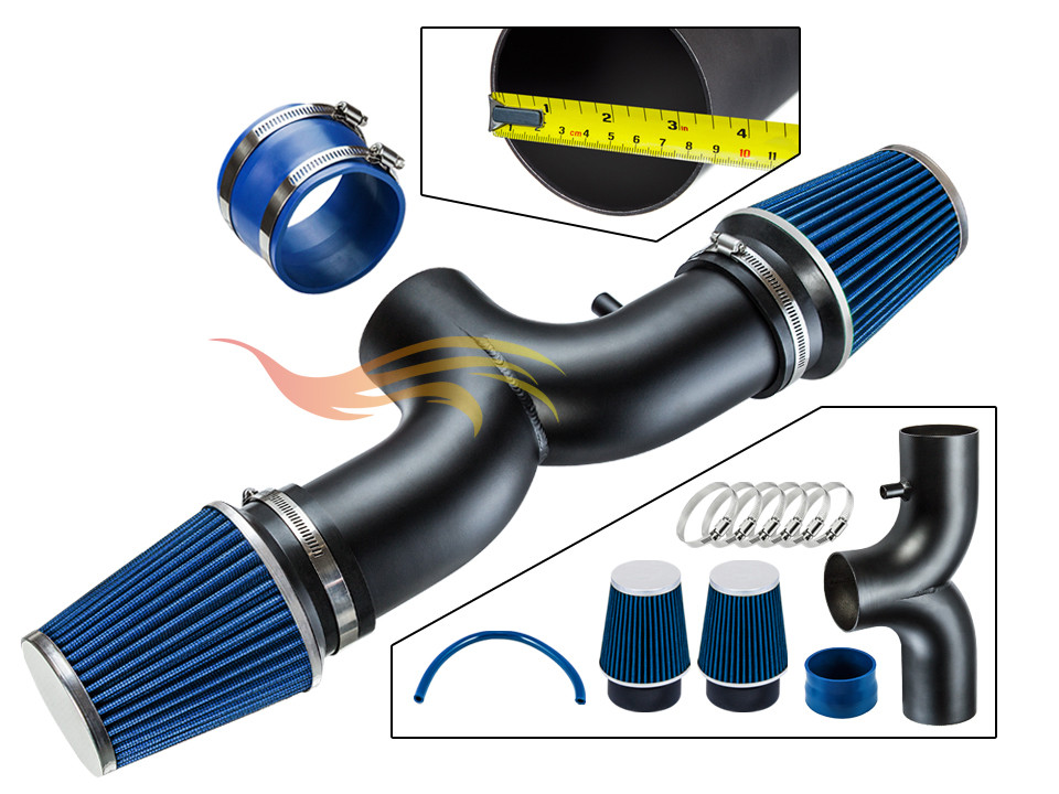 BCP RW BLUE 2001-2004 Corvette C5 5.7L V8 Dual Twin Ram Air Intake Kit+ Filter