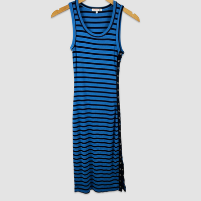 sundry knit snap dress Sundry Womens Size Small Dress Knit Bodycon Blue Stripe Side Snap Midi  Stretch