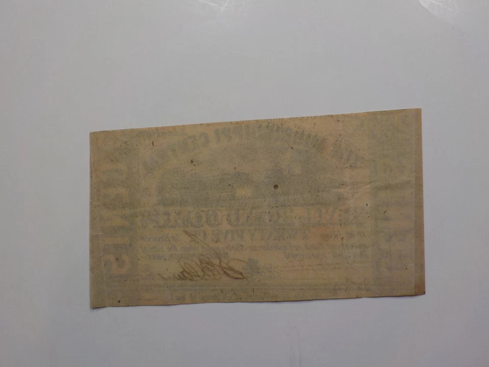 Civil War Confederate 1862 25 Cents Note The Mississippi Central Railroad Co. - Image 2 of 2