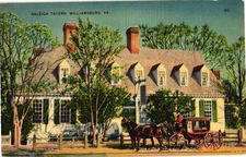 Vintage Raleigh Tavern Williamsburg VA Linen Postcard c. 1940s