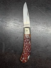 Custom  Trapper Folding Knife - Signed Maker - Stainless Blade & Bone Handle