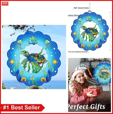 Sea Turtle Wind Spinner 12 Inch 3D Kinetic Metal Hanging Outdoor Garden Art