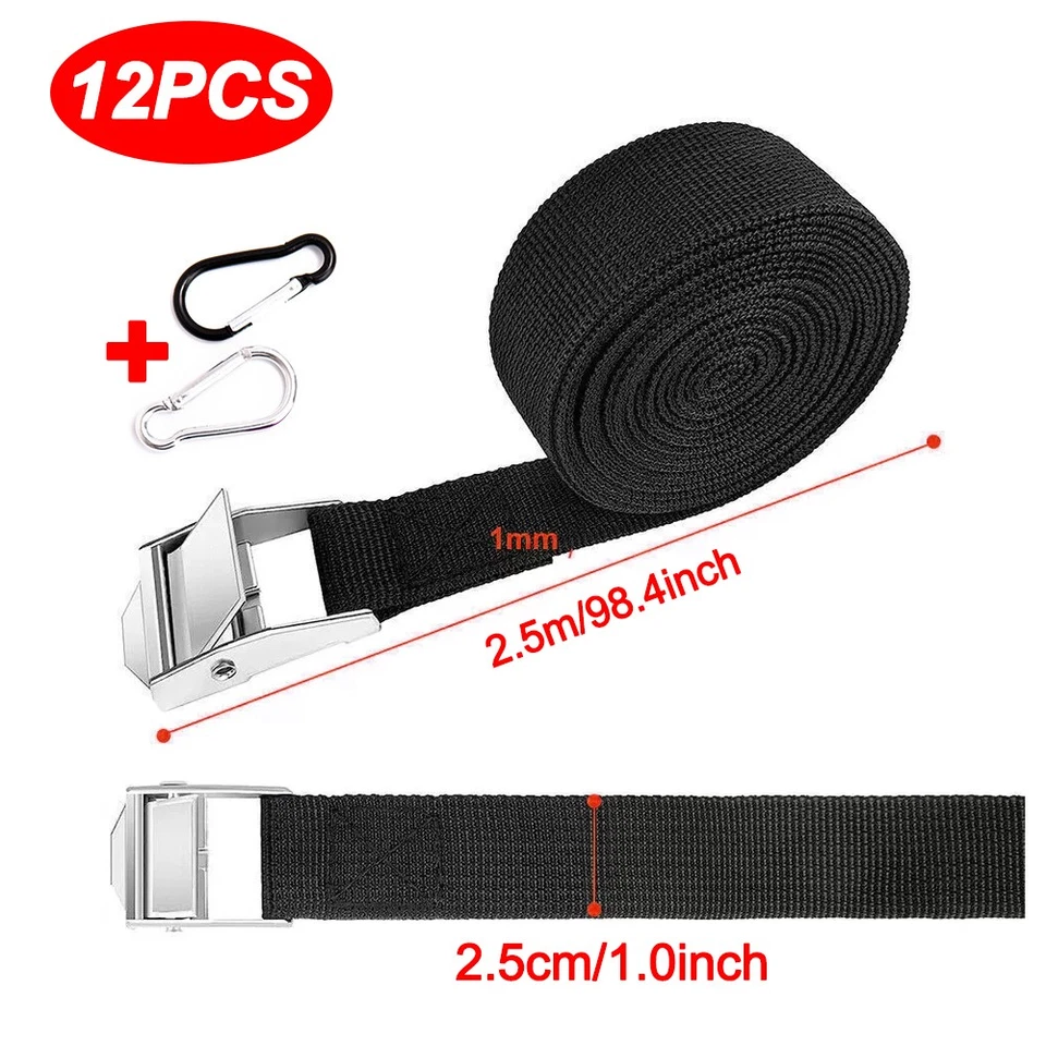12 Packs Lashing Straps Cargo Luggage Tie Down Cam Buckle Roof Rack 2.5m X 25mm - Image 2 of 4