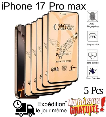 Pack 5 Films iPhone 17 Pro Max Anti Trace Mat Anti Reflet Ultra Résistant 9D - Photo 1/4