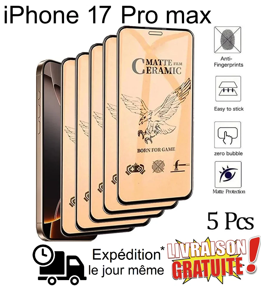 5 Films iPhone 17 Pro Max Mat Anti Empreinte Anti Reflet Protection Complète - Photo 1/4