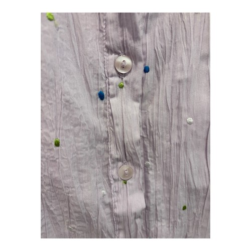 Lemon Grass Top 2X Lavender Crinkled Embroidered Dots Button Up Flare Sleeve - Picture 6 of 8
