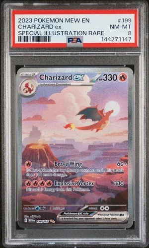 2023 POKEMON MEW EN-151 SPECIAL ILLUSTRATION RARE #199 CHARIZARD EX PSA 8