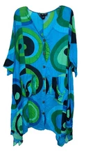 WM’S Step In Style Turq/Grn/Blu/Blk Circles Print BF Dress w/ Front Pockets OS