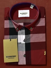 Men's Classic Burberry London Casual Button Down Shirt Red Size 2XL