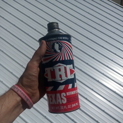 Vintage TRC Texas Refinery Corp Oil Stabilizer Cone Top Steel Can Red White Blue