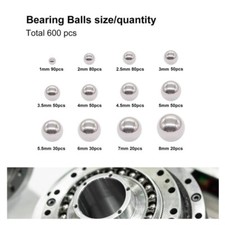 600pc Stainless Steel Bearing Balls 1mm-8mm 12 Size Metric Assortment Kit