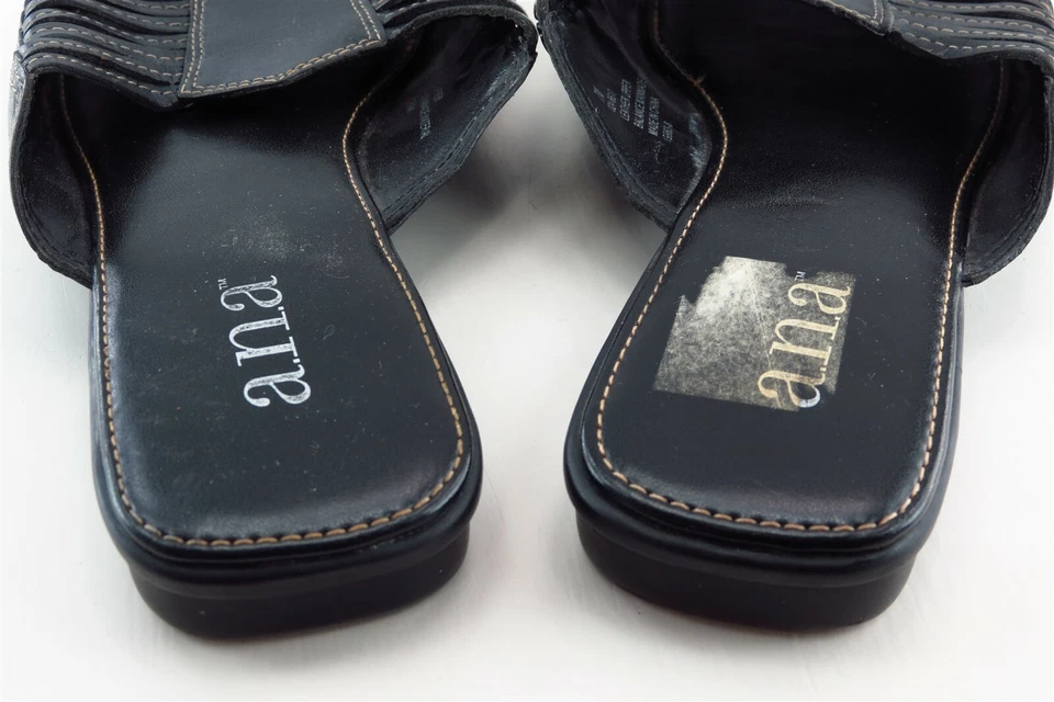 Zapatos de mujer a.n.a Slides de cuero negro talla 7 medianos Foto 4 de 4
