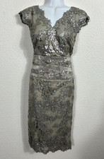 Tadashi Shoji Smoke Pearl Paillette Dress Womens 12 Silver Sequin Cocktail Party