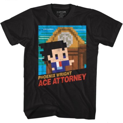 Ace Attorney Tall T-Shirt Phoenix Wright 8 Bit Cover Black Tee
