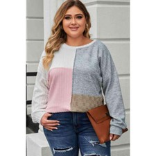 Plus Size Long Sleeve Color Block Top