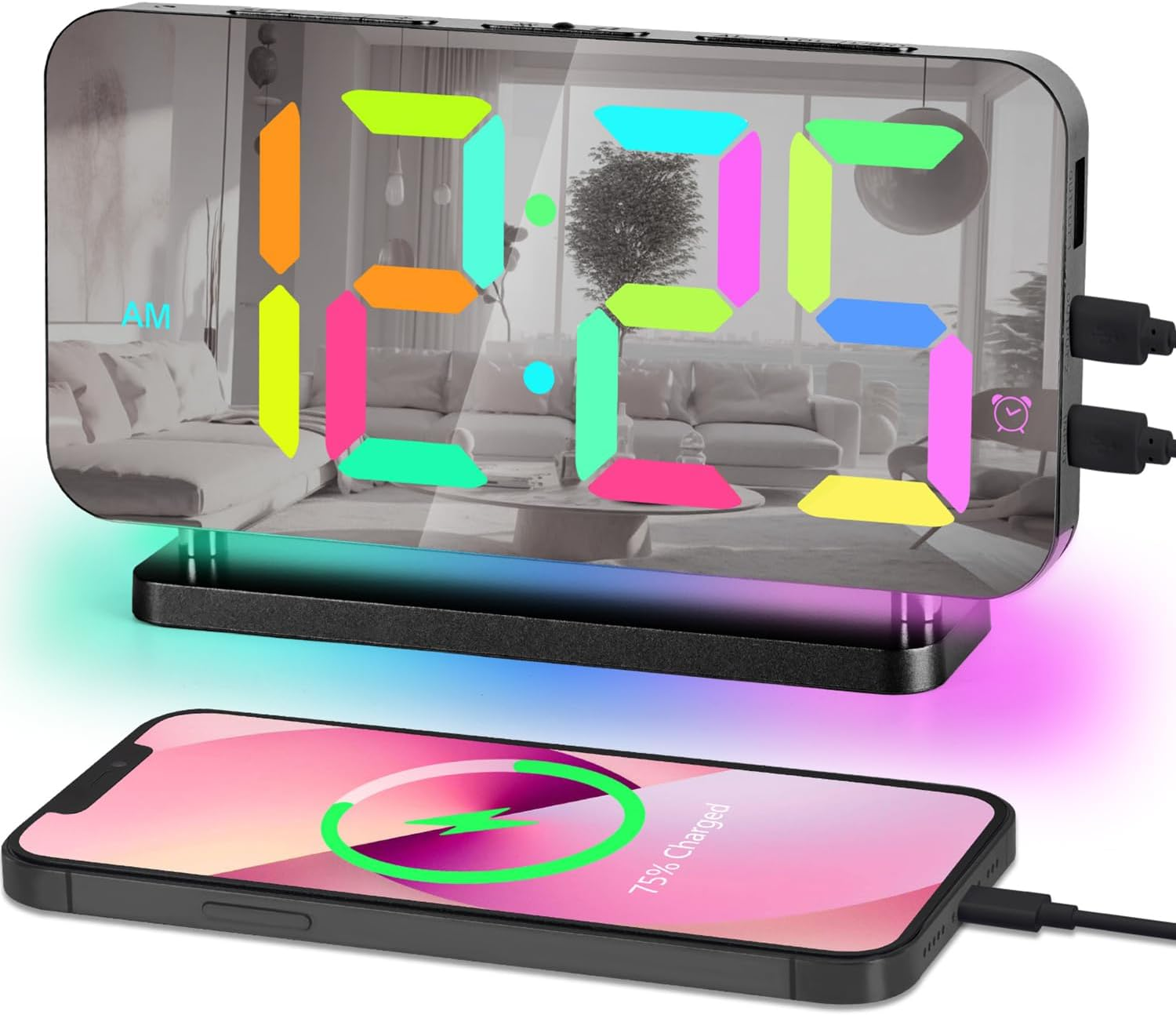 7.4-inch Digital Alarm Clock with RGB Night Light for Bedroom-image