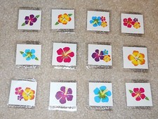 Lot of 12 Hibiscus flower glitter temporary tattoos Luau party favor goody bags