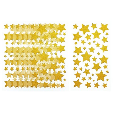 6 Sheet Glitter Gold Star Stickers - Small Five Star Reward Stickers in Yellow