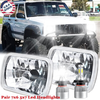 Pair 5x7'' 7x6 LED Headlights For Jeep 84-2001 Cherokee XJ /For 86-1995 Wrangler