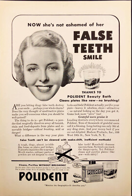 Polident Cleaning False Teeth Smile Smiling Woman 1941 Print Ad